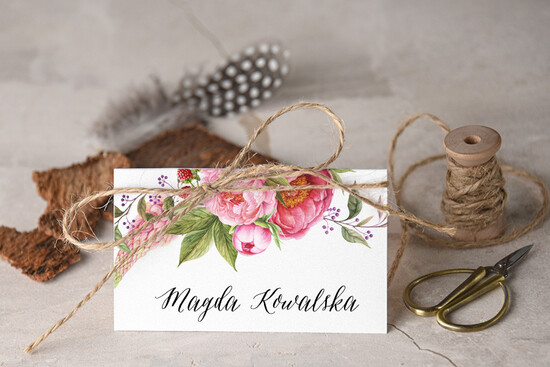 Winietki Boho/etno/pióra ozdobne winietki na ślub wizytówki dla gości weselnych 003/BHszK/w