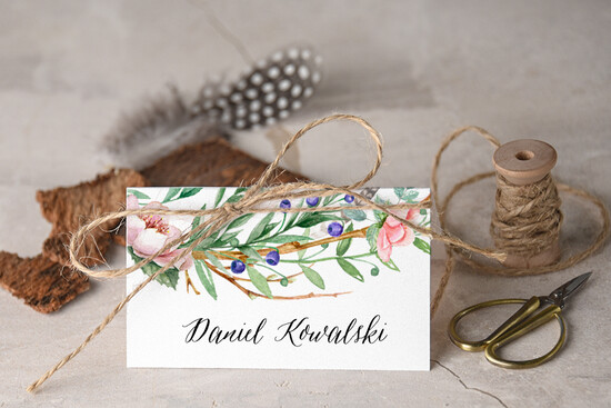 Winietki Boho/etno/pióra eleganckie winietki na stół weselny wizytówki ślubne 002/BHszR/w