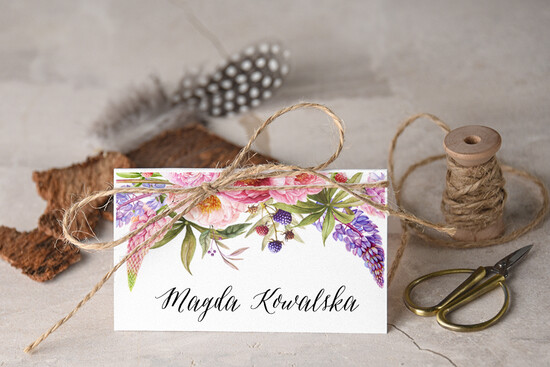 Winietki Boho/etno/pióra ozdobne winietki na ślub wizytówki dla gości weselnych 003a/BHszK/w