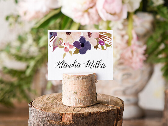 Winietki Boho/etno/pióra ozdobne winietki na ślub wizytówki dla gości weselnych 02/BHszK/wDR