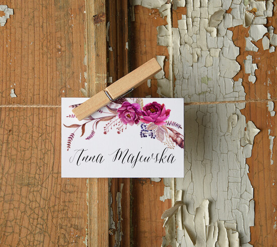 Winietki Boho/etno/pióra ozdobne winietki na ślub wizytówki dla gości weselnych 03/BHszK/wKL