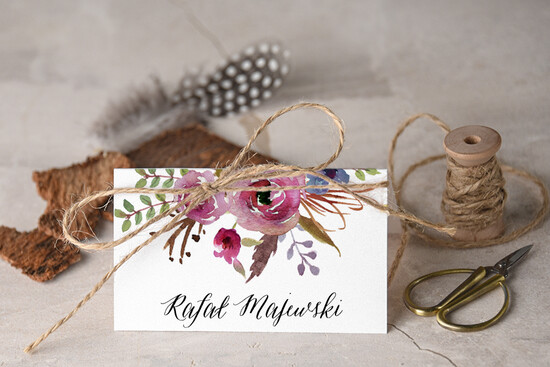 Winietki Boho/etno/pióra karteczki ślubne winietki weselne 03/BHsz1/w