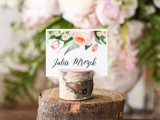 Winietki Boho/etno/pióra winietki ślubne wizytówki na stół weselny 04/BHszK/wDR