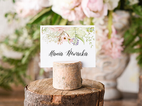 Winietki Boho/etno/pióra ślubne wizytówki winietki na stół weselny 12/BHszK1/wDR