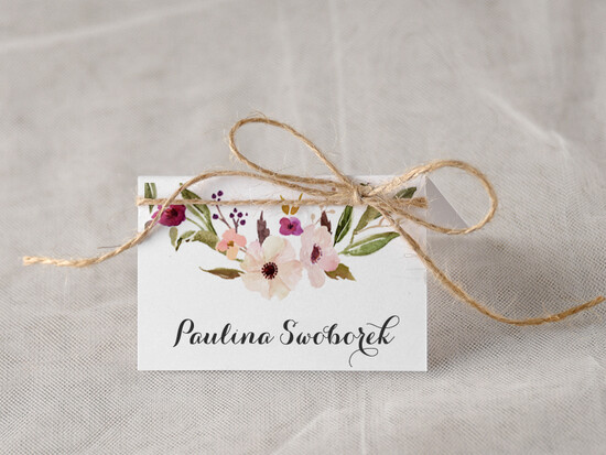 Winietki Boho/etno/pióra ślubne wizytówki winietki na stół weselny 23/bhSZ/w