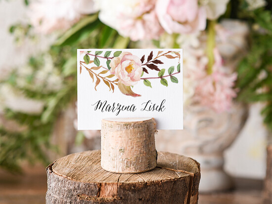 Winietki Boho/etno/pióra winietki ślubne wizytówki na stół weselny 24/bhSZ/wDR