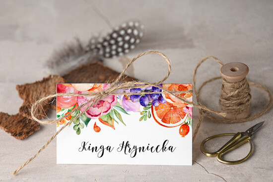 Winietki Boho/etno/pióra ślubne wizytówki winietki na stół weselny 47/cc/w