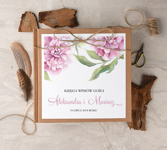 Księgi wpisów gości Boho/etno/pióra oryginalna księga gości i album do instaxa w jednym, boho style z romantycznymi elementami 009/ccs/kwg