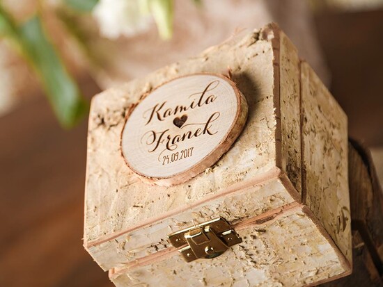 Pudełka Szkatułki na Obrączki szkatułki pudełko z kory personalizowana szkatułka na ślubne obrączki  02/korB/szkP