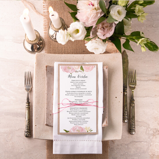 Menu boho karta dań weselnych menu weselne plan podawania posiłków, boho wasze imiona i treść 06/BHszR/m