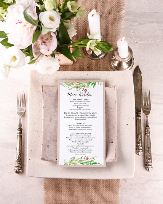 Menu boho menu weselne plan podawania posiłków na weselu, boho wasze imiona i treść 12/bhSZ/m