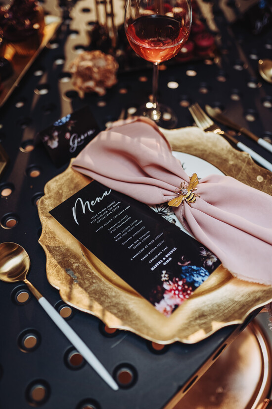 Menu boho menu weselne na stół karta dań weselnych, boho z dowoną treścią 01/czarK/m