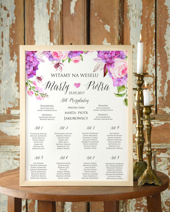 Plany stołów Plakaty Boho plansza powitanie gości i plan stołów w jednym, boho styl kolorowe kwiaty 02/BHszF/PL