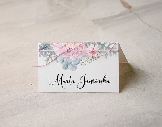 Winietki botaniczne podróżnicze  ślubne winietki na stół weselny, eleganckie 28/kolb/w