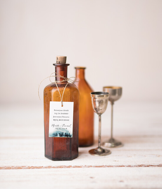 Zawieszki na butelki botaniczne podróżnicze  etykieta na alkohol weselny, boho z waszą treścią 04/Abot/zw