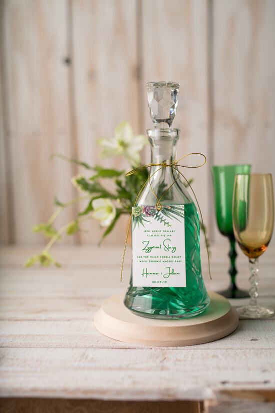 Zawieszki na butelki botaniczne podróżnicze  zawieszki na alkohol weselny, botaniczne z duzo tekstow 08/VbotF/zw