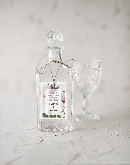 Zawieszki na butelki botaniczne podróżnicze  etykieta na alkohol weselny, boho z waszą treścią 12/Vbot/zw