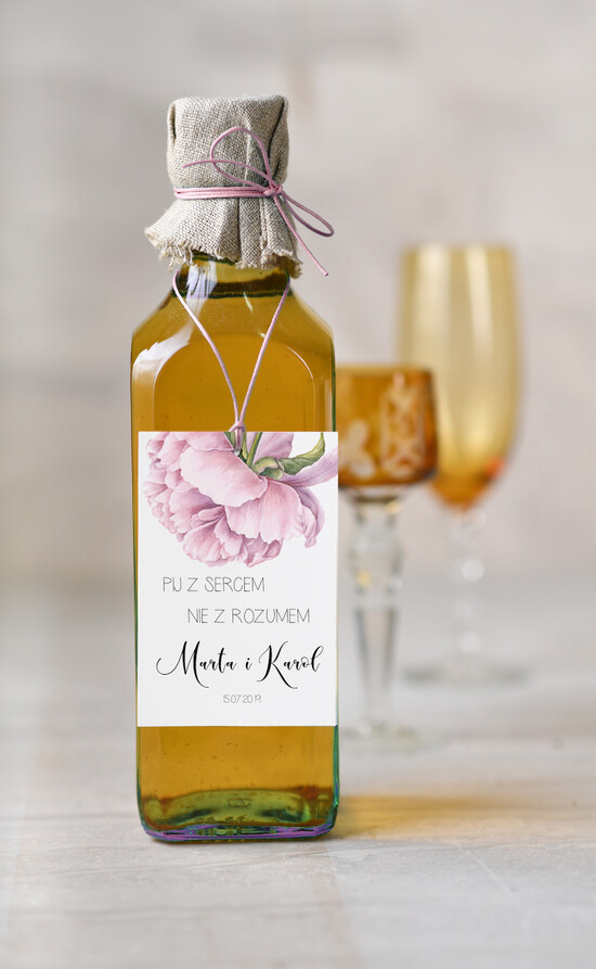 Zawieszki na butelki botaniczne podróżnicze  etykieta na wódkę weselną, botaniczne dowolne teksty 26/kolb/zw