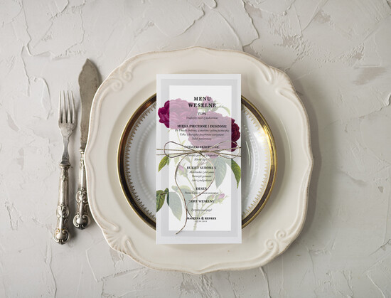 Menu botaniczne podróżnicze  weselne menu karta dań weselnych, vintage wasz tekst 01/Vbot1/m