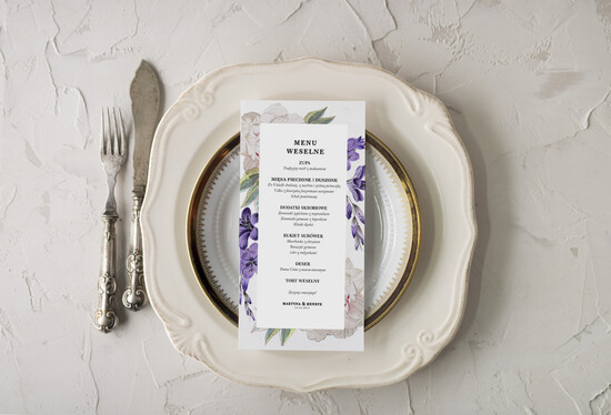 Menu botaniczne podróżnicze  ślubne menu karta potraw weselnych, botaniczne z waszą treścią 03/Vbot/m