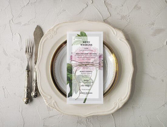 Menu botaniczne podróżnicze menu weselne na stoły plan podawania posiłków, botaniczne z waszą treścią 06/Vbot/m
