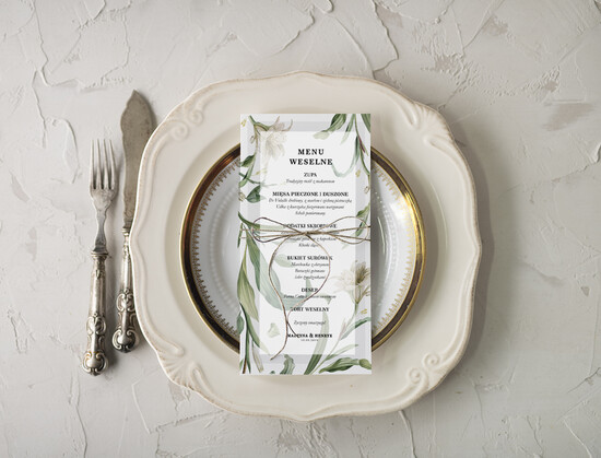 Menu botaniczne podróżnicze  ślubne menu karta potraw weselnych, botaniczne z dowolną treścia 08/Vbot/m