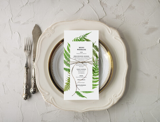 Menu botaniczne podróżnicze  menu weselne karta dań weselnych, botaniczne z waszą treścią 09/Vbot/m