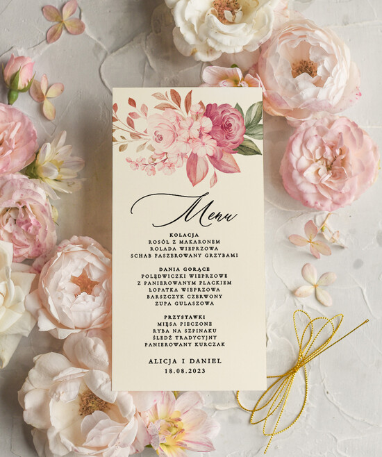 Menu botaniczne podróżnicze Menu weselne, delikatne i proste menu ślubne, plan podawania posiłków na weselu, karta dań weselnych 01/botecru/m