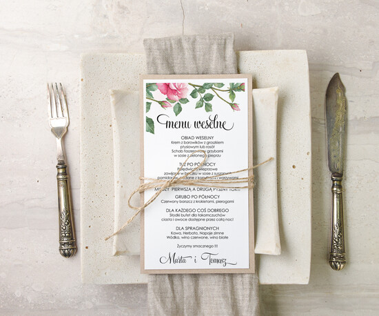 Menu botaniczne podróżnicze ślubne menu z planem podawania dań wesenych, botaniczne z dowolną treścia 10/bot/m