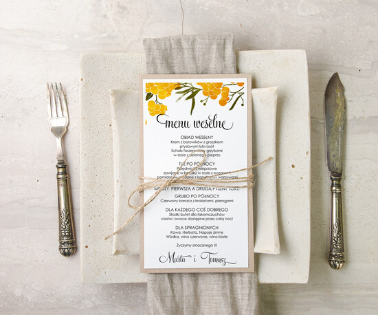 Menu botaniczne podróżnicze karta dań weselnych menu weselne plan podawania posiłków, vintage wasz tekst 14/bot/m