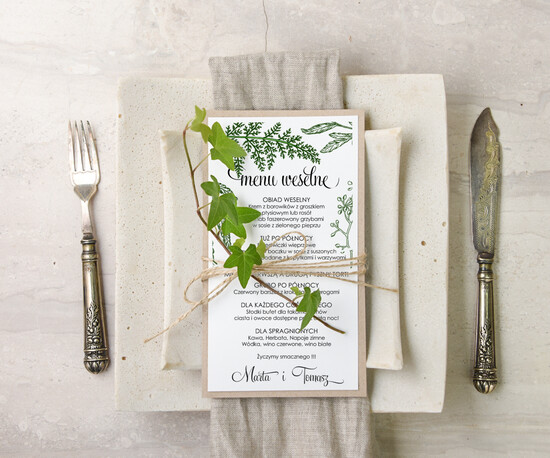 Menu botaniczne podróżnicze  menu weselne karta dań weselnych, botaniczne z dowolną treścia 17/bot/m