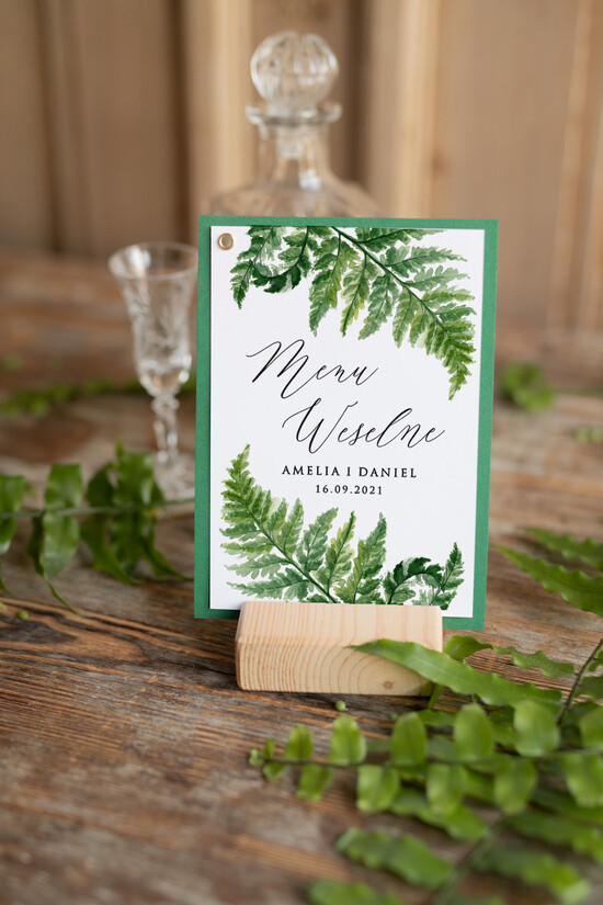 Menu botaniczne podróżnicze  menu ślubne z planem posiłków botaniczne z waszą treścią liść paproci 01/botn/m