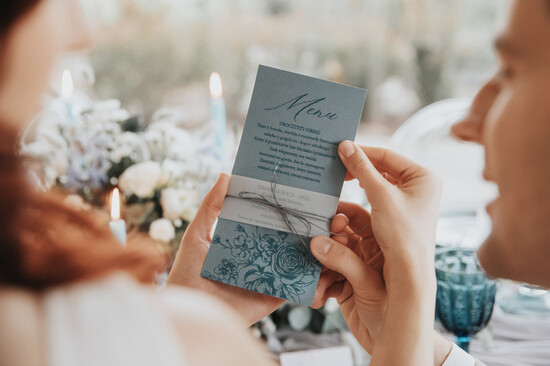Menu botaniczne podróżnicze menu weselne na stoły karta dań weselnych, eleganckie na klasyczne wesele 01/turkus/m