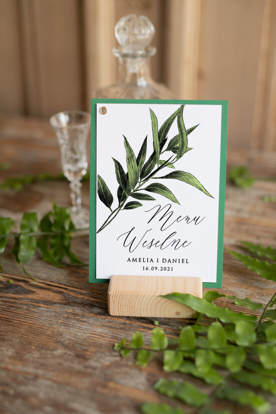 Menu botaniczne podróżnicze  weselne menu karta potraw weselnych wasz tekst gałązka oliwna  03/botn/m