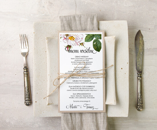 Menu botaniczne podróżnicze  menu weselne karta dań weselnych, botaniczne z dowolną treścia 03/bot/m