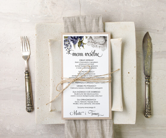 Menu botaniczne podróżnicze menu weselne plan podawania posiłków na weselu, eleganckie na klasyczne wesele 04/bot/m