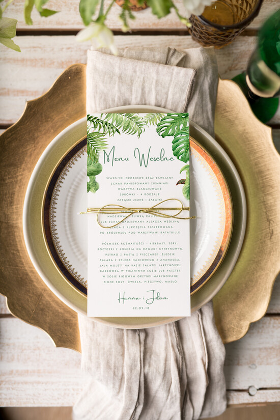 Menu botaniczne podróżnicze menu weselne plan podawania posiłków na weselu, botaniczne z waszą treścią 02/VbotF/m