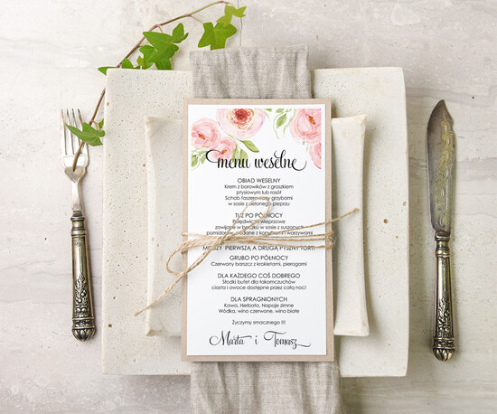Menu akwarele menu ślubne z planem posiłków, z dowolną treścia inspirowane malarstwem 23/akwECO/m