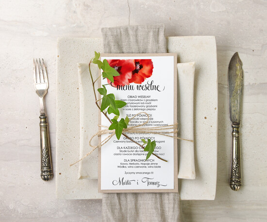 Menu akwarele weselne menu karta dań weselnych, z dowolną treścia inspirowane malarstwem 36/akwECO/m