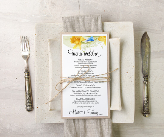 Menu akwarele weselne menu karta potraw weselnych, eleganckie z wasza treścia 38/akwECO/m