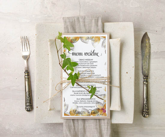 Menu akwarele weselne menu karta dań weselnych, akwarelki dowolna tresc 45/akwECO/m