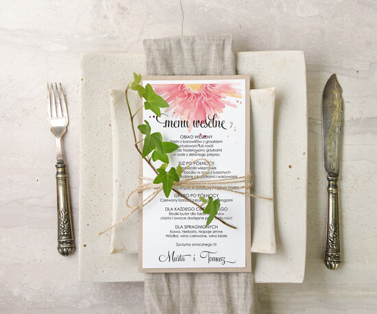 Menu akwarele menu ślubne z planem posiłków, akwarelki dowolna tresc 48/akwECO/m