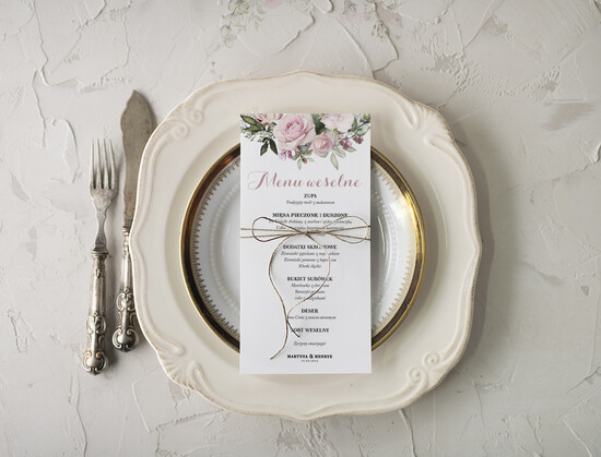 Menu rustykalne ślubne menu z planem podawania dań wesenych, rustykalne eko dowolona tresc 14/CB/m