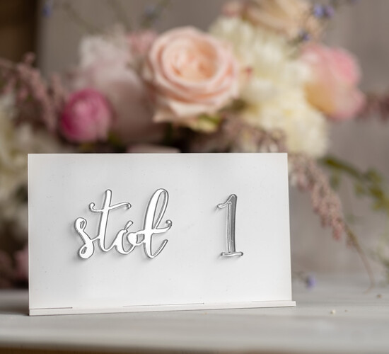 Numery na stół Akryl numerek na stół weselny eleganckie nowoczesne srebrne lustro 12/akryl/nrS