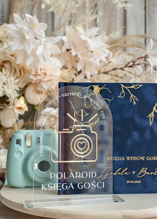 Księgi wpisów gości welurowe Instrukcja do Księgi Gości Polaroid Tabliczka Akrylowa dodatki ślubne instrukcja do księgi weselnej 03/st/kwg