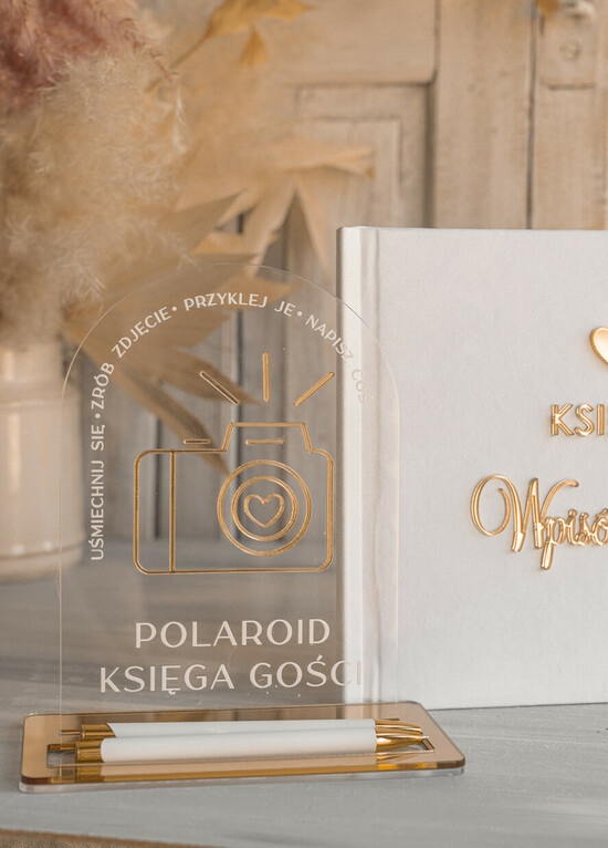 Księgi wpisów gości welurowe nstrukcja do Księgi Gości Polaroid plus długopis Tabliczka Akrylowa dodatki ślubne instrukcja do ks 02/st/kwg
