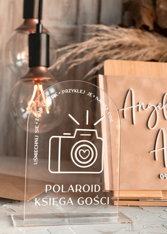 Księgi wpisów gości welurowe Instrukcja do Księgi Gości Polaroid Tabliczka Akrylowa dodatki ślubne instrukcja do księgi weselnej 04/st/kwg