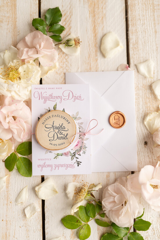 Zmień/Zarezerwuj datę ślubu - save the date botaniczne Zawiadomienia ślubne z magnesem 01/roses/STD
