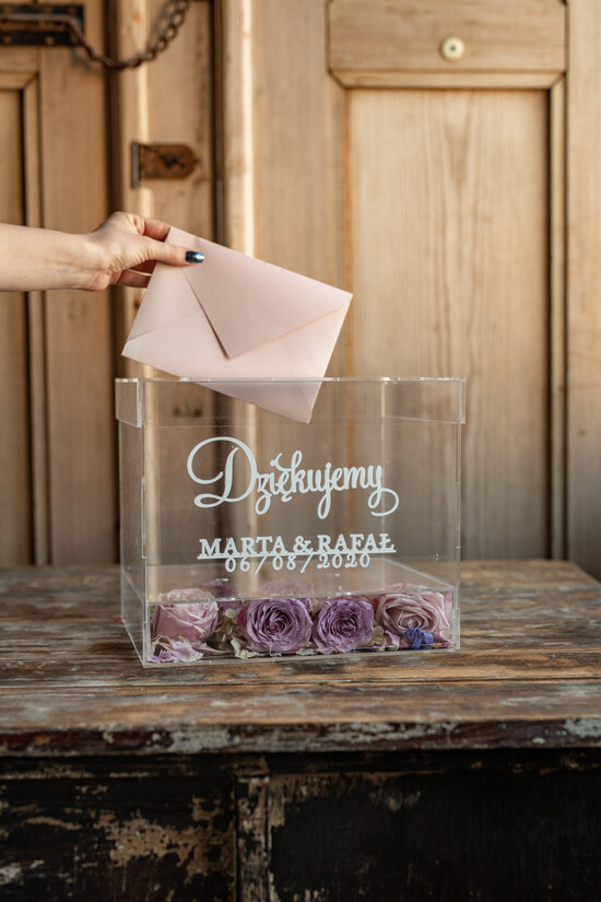 Pudełko na koperty glamour Nowoczesna wyjątkowa skrzynka na koperty ślubne wesele glamour 3/akrylkwiaty/kopr