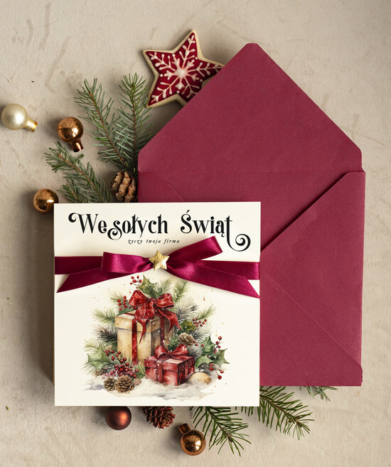 Kartki świąteczne z logo firmy Kokardki  bozonarodzeniowe kartki swiateczne z logo firmy, firmowa biznesowa kartka świąteczna, eleganckie kar 24/MKJB/ksw
